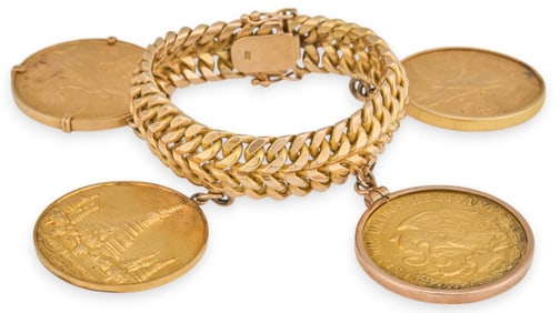 18K Chain Bracelet with Gold Coin Charms
