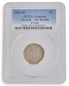 Rare 1937 D 3 Legged Buffalo Nickel