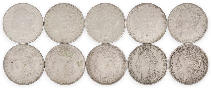 (10) 1921 Morgan Silver Dollars