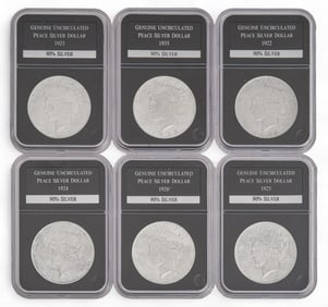 6 Graded Peace Dollars