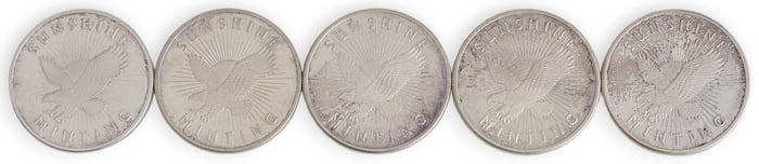 (5) Sunshine Minting Silver 1 ozt  Rounds