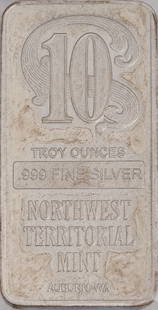 10 ozt Northwest Territorial Fine Silver Bar: 10 ozt Northwest Territorial Mint fine silver bar Provenance: Property from a Castle Hills, Texas collection