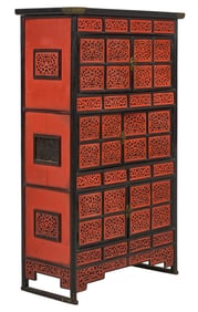 Asian Red and Black Teak Wood Cabinet