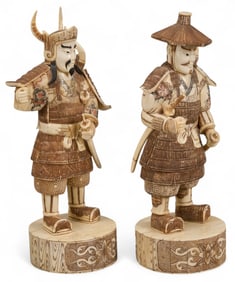 Pair of Whalebone Chinese Warrior Figures