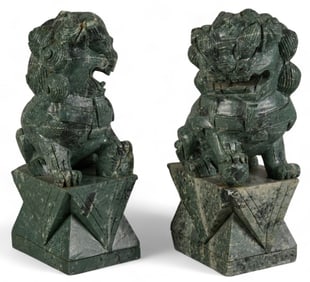 Pair of Chinese Green Marble Foo Dogs