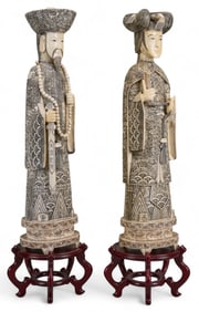 Pair of Carved Bone Chinese Figures