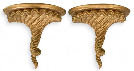 Pair of Gold Toned Wall Shelves