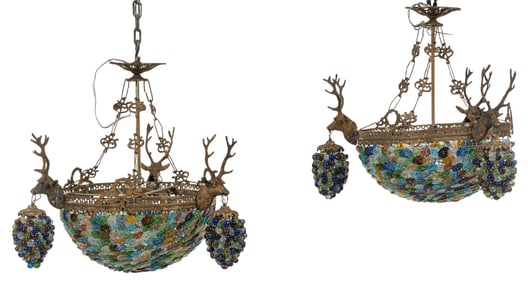 Pair of Polychrome Beaded Chandelier