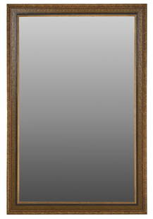 7ft Tall Mirror: Monumental seven-foot-tall mirror held in decorative frame with gold-toned embellishments height 84 in. x width 56 in. x depth 1 in.&nbsp; Provenance: Property from a large home in McAllen, Texas