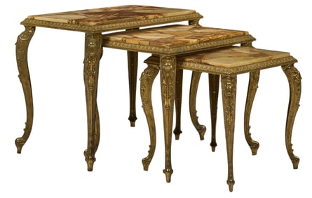 Set of (3) Brass and Onyx Nesting Tables