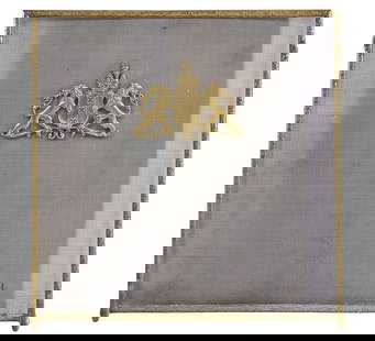 Gilt Metal Fireplace Screen: Gilt metal fireplace screen with applied heraldic crest height 36.5 in. x width 36 in. x depth 1 in.&nbsp; Provenance: Property from the Olmos Park mansion of a prominent San Antonio, Texas family