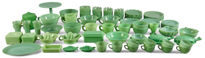 Large Collection of (108) Jadeite Glassware
