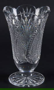 Waterford Seahorse Crystal Vase: Waterford crystal vase in Seahorse pattern, with scalloped rim, marked on bottom&nbsp; height 10 in. x width 6.5 in. x depth 6.5 in.&nbsp; Provenance: Property from The Cellars at The Pearl apartment