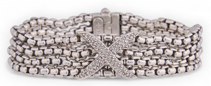 David Yurman Sterling Silver Diamond "X" Crossover Chain Bracelet