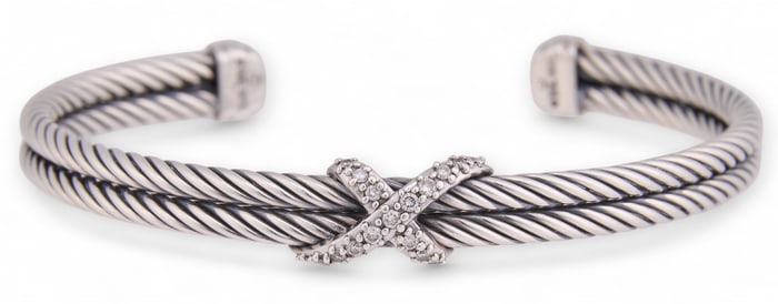 David Yurman Sterling Silver Diamond "X" Crossover Cuff