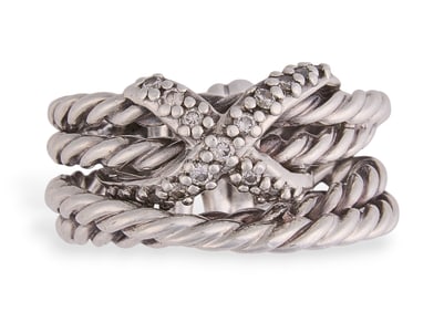 David Yurman Sterling Silver Diamond "X" Crossover Ring