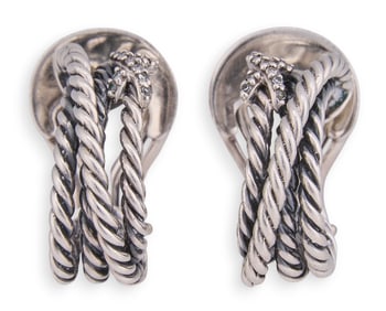 David Yurman Sterling Silver Diamond "X" Crossover Earrings