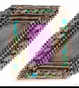 Matilde Poulat Sterling Silver Turquoise and Amethyst Ring: Matilde Poulat (Mexico City, Mexico)&nbsp;sterling silver turquoise and amethyst ring featuring single inlaid amethyst and row of turquoise, size 6.5, marked&nbsp; Total weight: 0.33 ozt Provenance: P