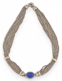 Italian Sterling Silver Multi-Strand Lapis Pendant Necklace