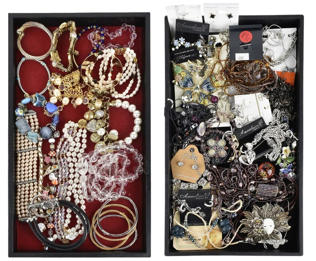 Collection of Costume Jewelry: Collection of costume jewelry including necklaces, bracelets, earrings, and brooches. Some items are marked 'Annaleece' Provenance: Property from the collection of a San Antonio, Texas oil and