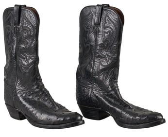 Lucchese Black Ostrich Cowboy Boots