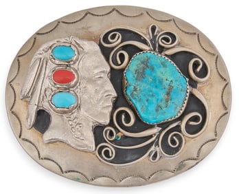 Coral and Turquoise Belt Buckle