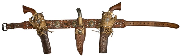 Pair of Black Powder Pietta Revolvers W/ Knife and Leather Belt Holsters