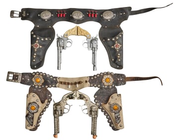 (2) Pairs of Western Cap Gun Toys W/ Belts and Holsters mmm