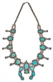 Vintage Turquoise Sterling Silver Squash Blossom