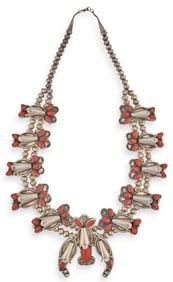 Vintage Coral Sterling Silver Squash Blossom