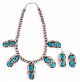 Sterling Silver Turquoise Necklace and Earrings