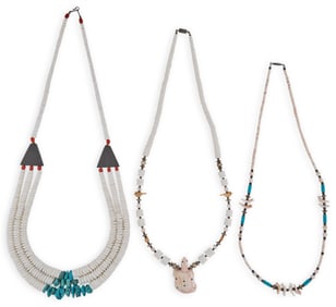 (3) White Stone Necklaces