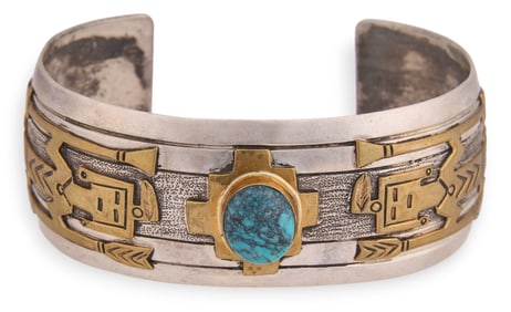 Sterling Silver and 12K Turquoise Cuff