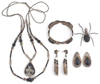 Collection of Sterling Silver and Onyx Jewelry