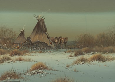 Arturo Mercado, Indian Encampment gouache
