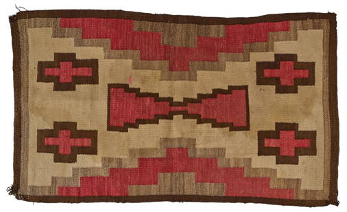 Navajo Style Rug, 4 ft. 8 in. x 2 ft. 8 in.: Navajo style rug with geometric design in red, brown, and beige tones 4 ft. 8 in. x 2 ft. 8 in.&nbsp; Provenance: Property from a home in San Antonio, Texas