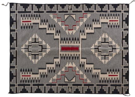 Handwoven Navajo Rug, 7 ft. 5 in. x 5 ft. 8 in.: Handwoven Navajo rug with gray and black geometric pattern 7 ft. 5 in. x 5 ft. 8 in. Provenance: Property from a home in Canyon Lake, Texas
