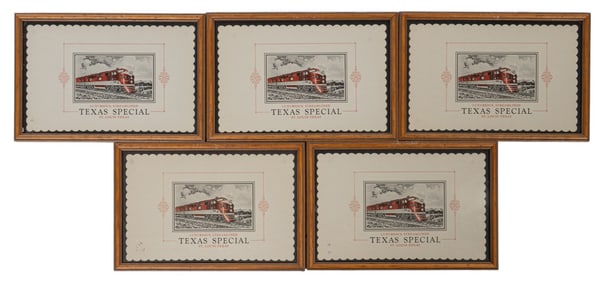 (5) Framed 'Texas Special' Train Placemats