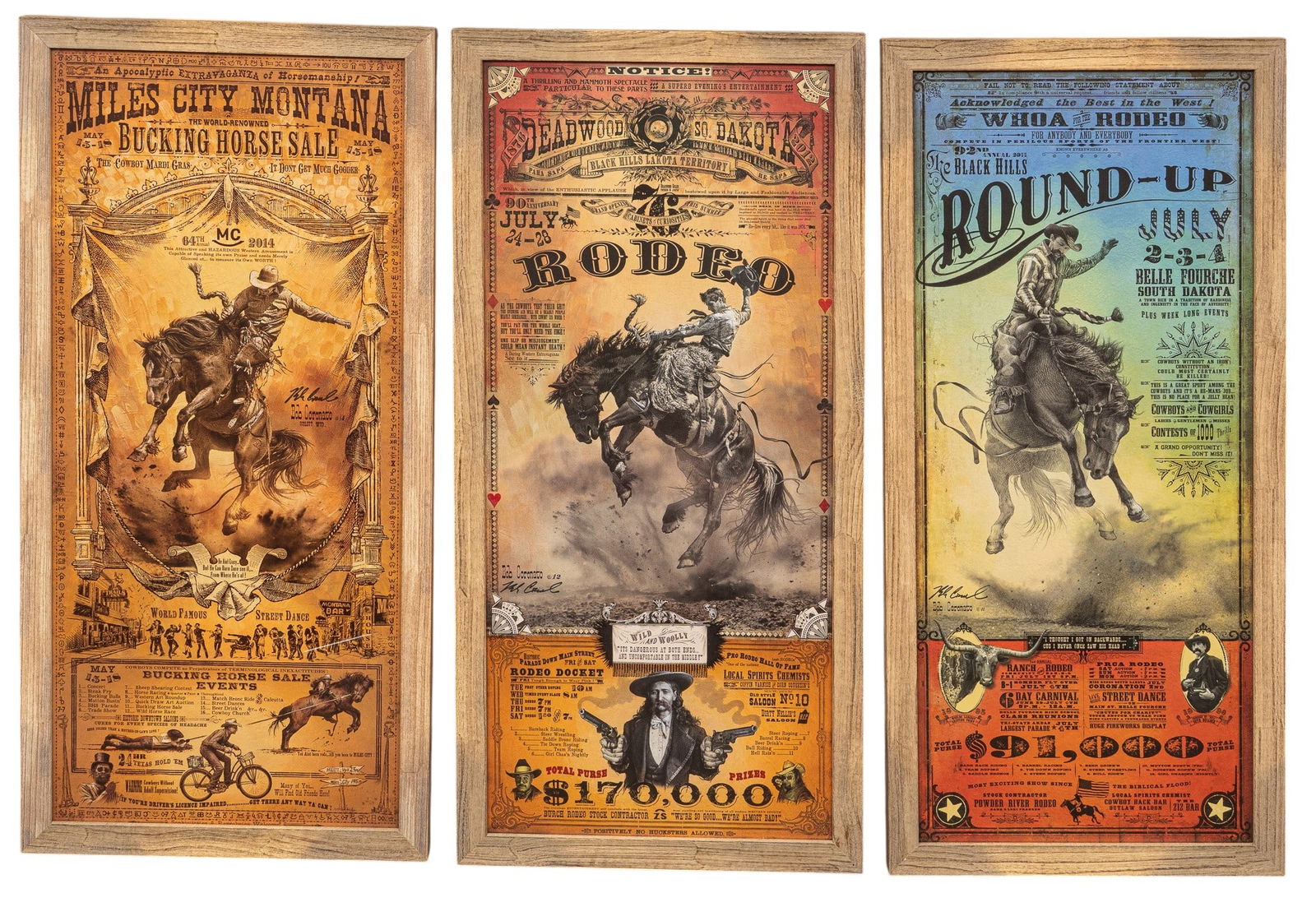 Set of (3) Bob Coronato Framed Rodeo Posters (1 of 5)