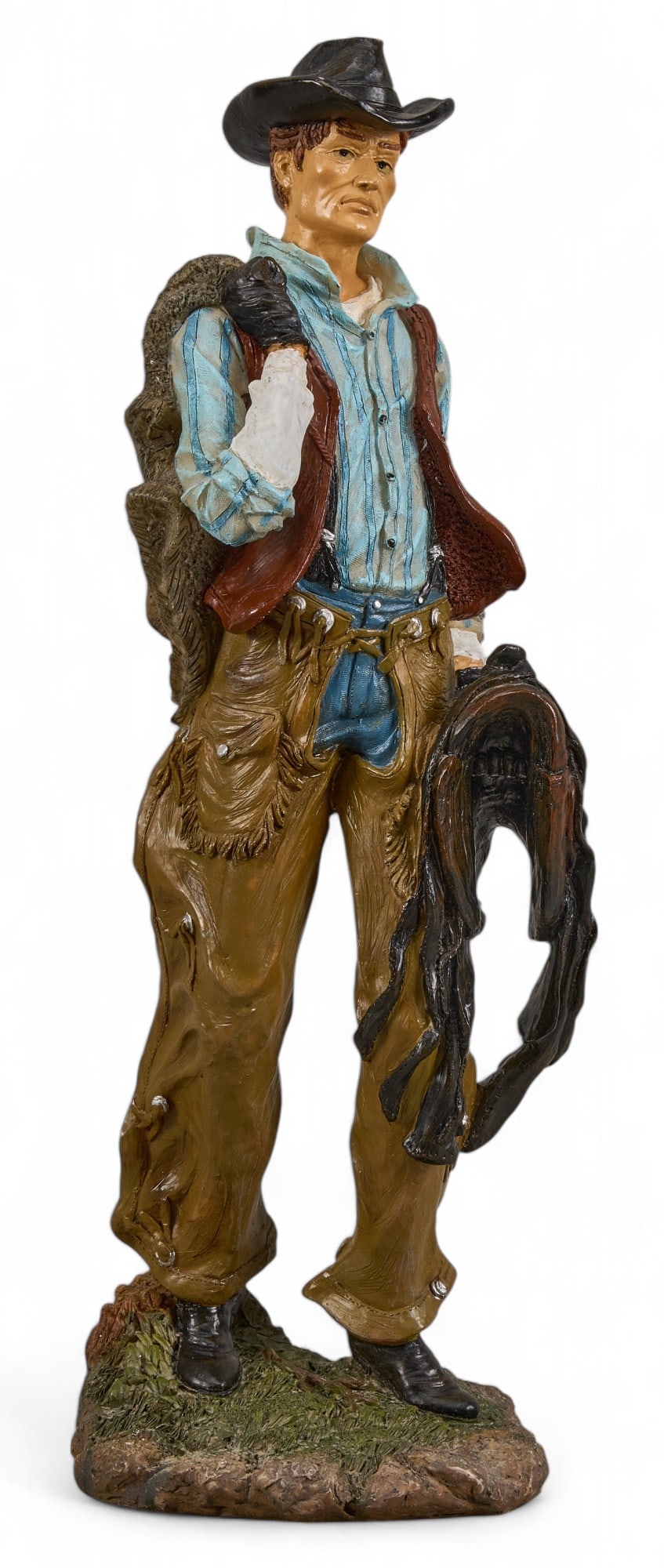 Montana Cowboy Figure: Vintage handmade Montana cowboy figurine height 18 in. x width 6 in. x depth 4.5 in. Provenance: Property from a home in San Antonio, Texas