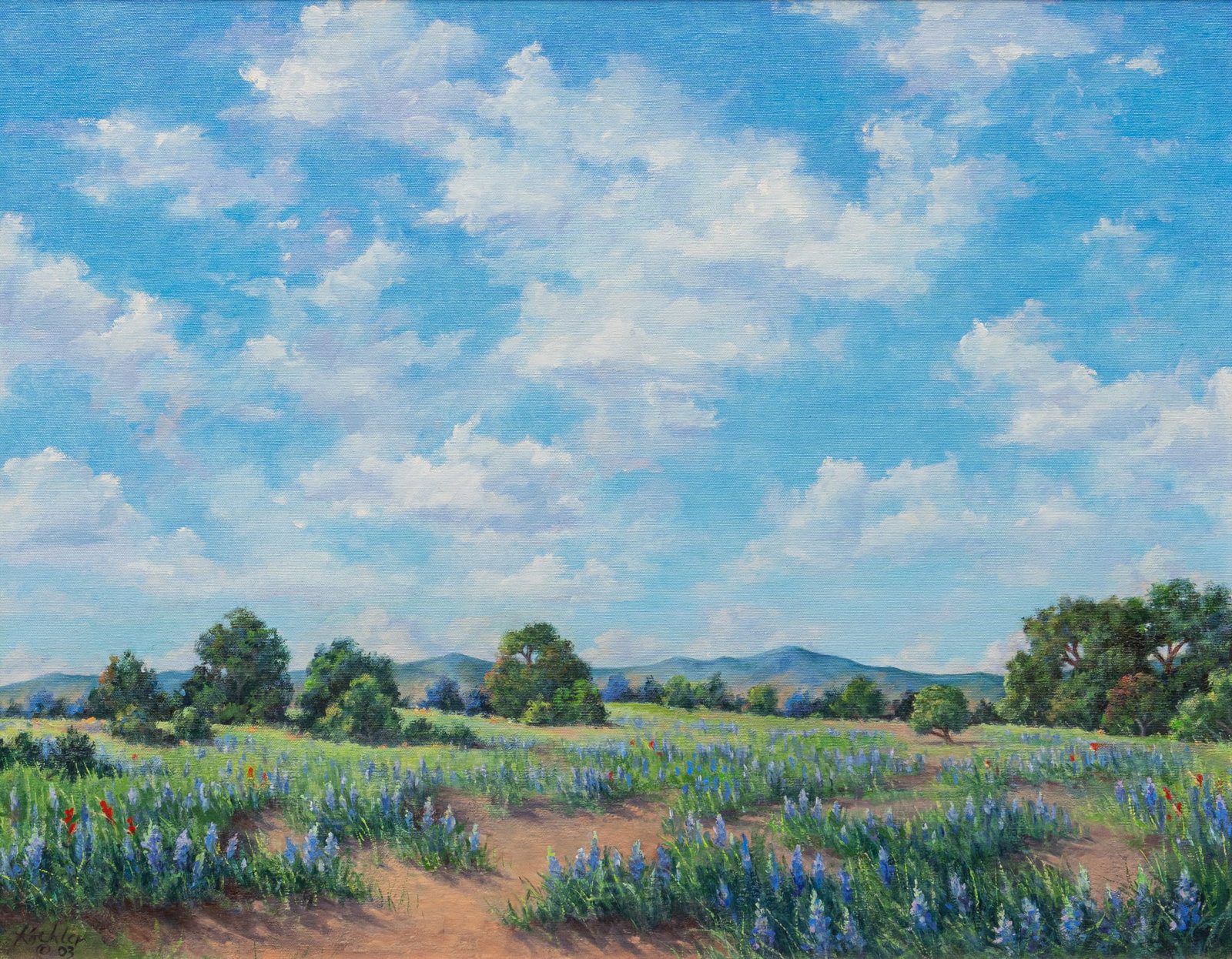 Koehler, "Bluebonnet Morning": Signed Koehler, "Bluebonnet Morning", oil on canvas sight: 22 x 28 in., frame: 28 x 34 in. Provenance: Property from a Pla