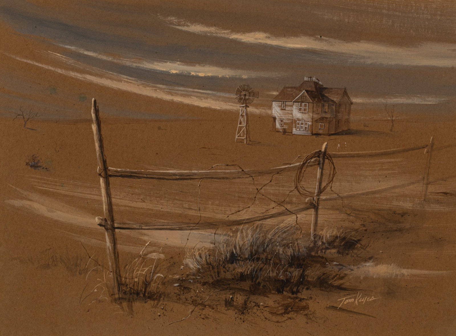 Tom Keyes, "West Texas": Tom Keyes (Texas, 20th C.), "West Texas", acrylic on artist paper, accompanied by "certificate of originality" signed by the artist