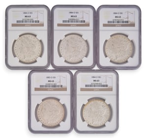 (5) Graded Morgan Silver Dollars