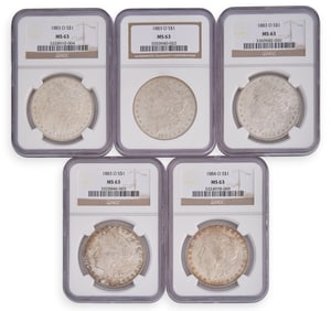 (5) Graded Morgan Silver Dollars
