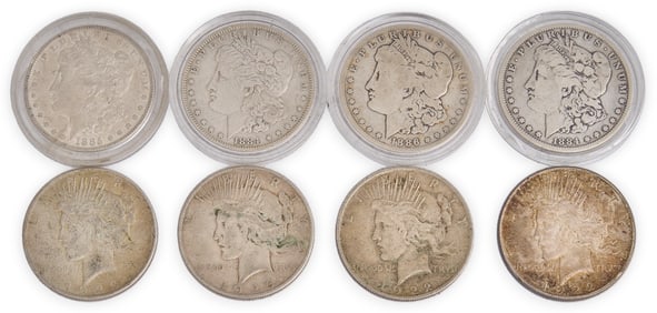 (4) Morgan Silver Dollars and (4) Silver Peace Dollars