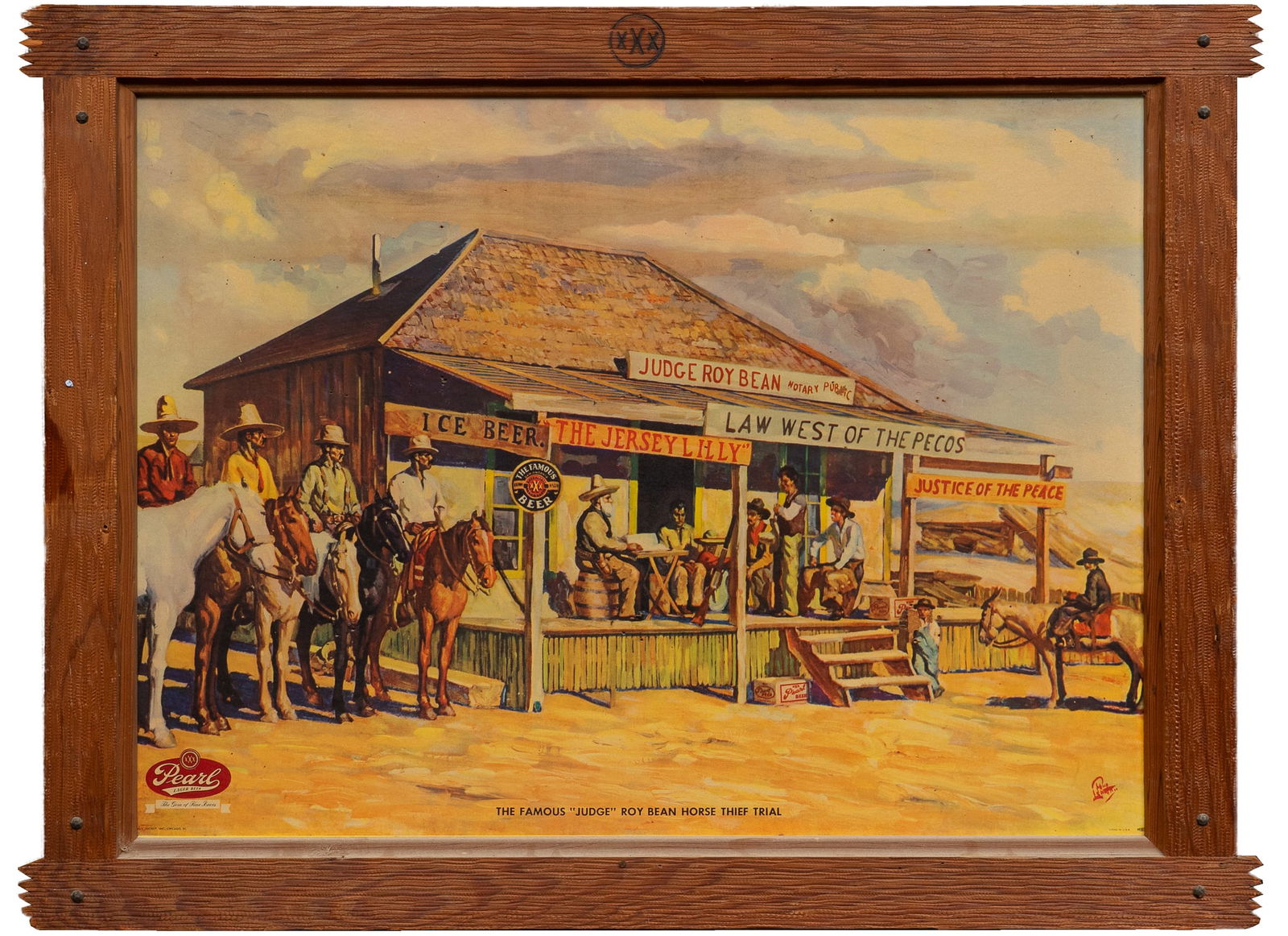Framed Pearl Beer Judge Roy Bean Advertisement Sign (1 of 8)