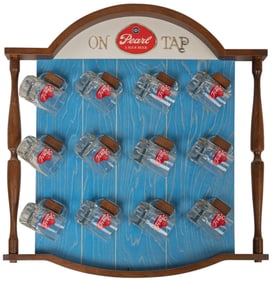 1960s Pearl Beer Mug Rack with 12 Glass Mugs