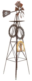 Metal Windmill with Folk Art Elements