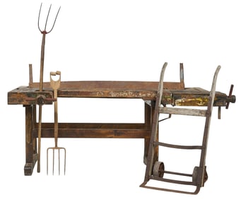 Rustic Work Table with Farm Tools