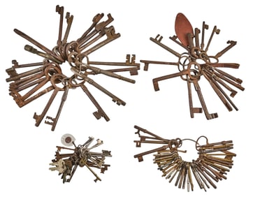 (4) Sets of Antique Iron Keys on Rings